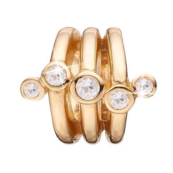 Image of forgyldt sølv Collect læderarmbånds charm Stream 3 ringe med 5 hvide ægte topaser fra Christina Collect